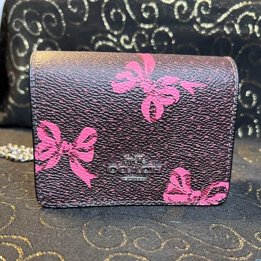 Coach Safiano Brown & Pink Bow Micro Mini Crossbody w/Silk Scarf (2pcs) - Picture 6 of 16